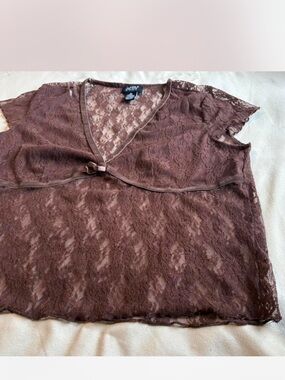Lace Tie-Front Top - Brown